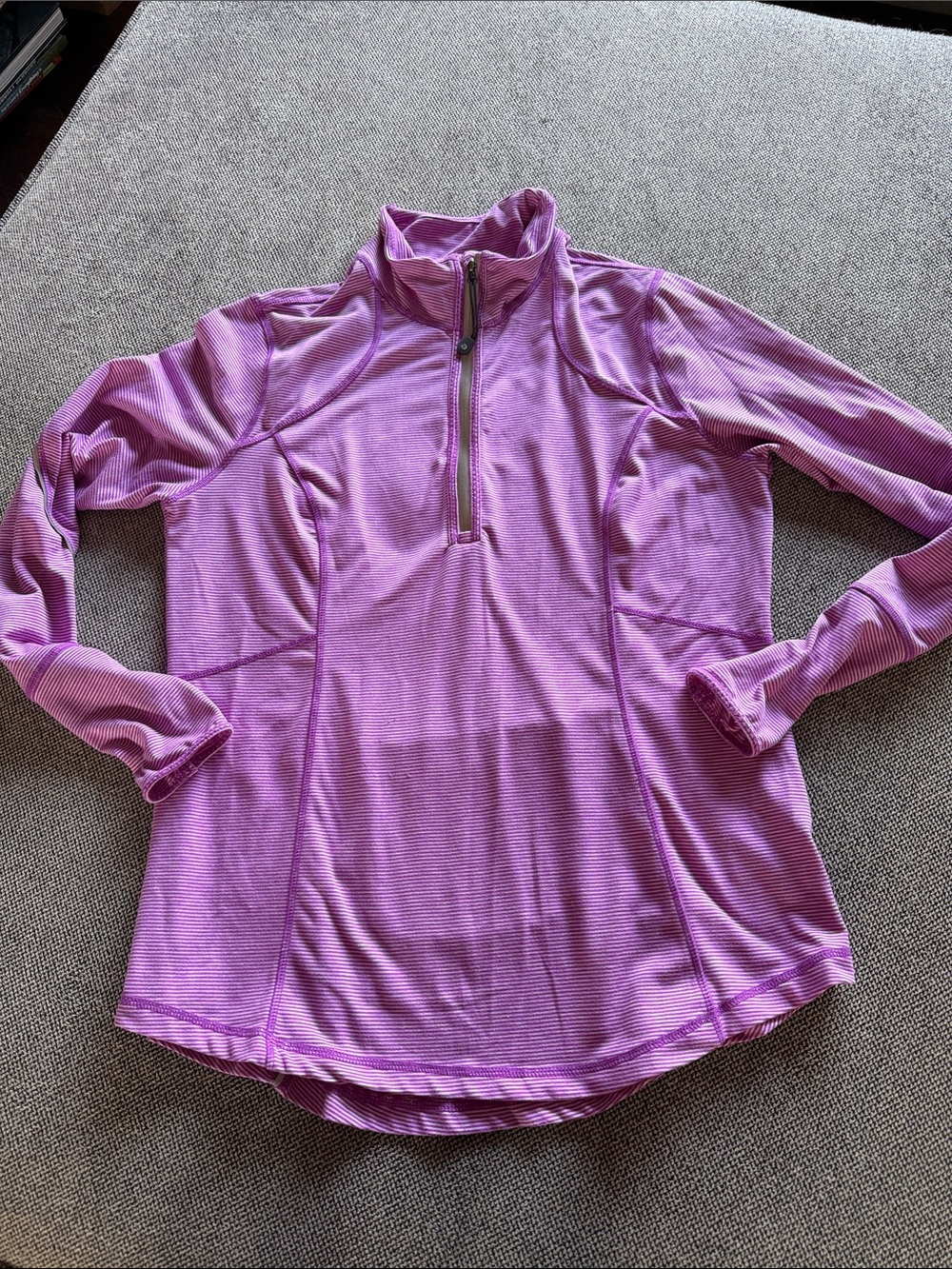 Striped Lavender Quarter-Zip Long Sleeve Active Performance Top women sz Lg